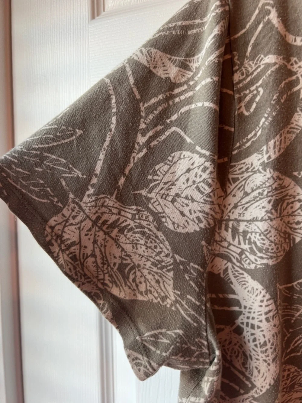 Soft Surroundings Olive & White Floral V-Neck Short Sleeve Tee - Picture 5 of 9